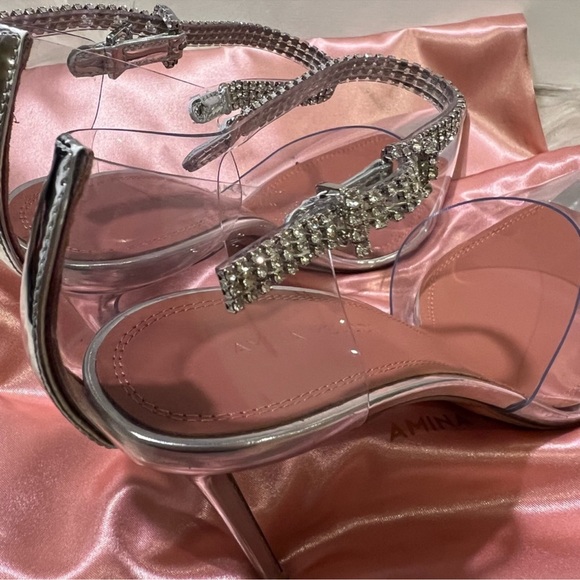 AMINA MUADDI ❤️‍🔥 Ursina Crystal Ankle Strap Glass Clear High Heels 38.5 NIB - Picture 11 of 12
